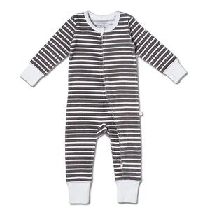Organic 2-Way Zip Romper - Brown Stripe